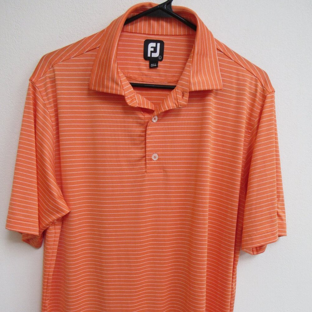 Footjoy Orange Striped‎ Short-Sleeve Golf Polo Shirt Large Aperol Spritz